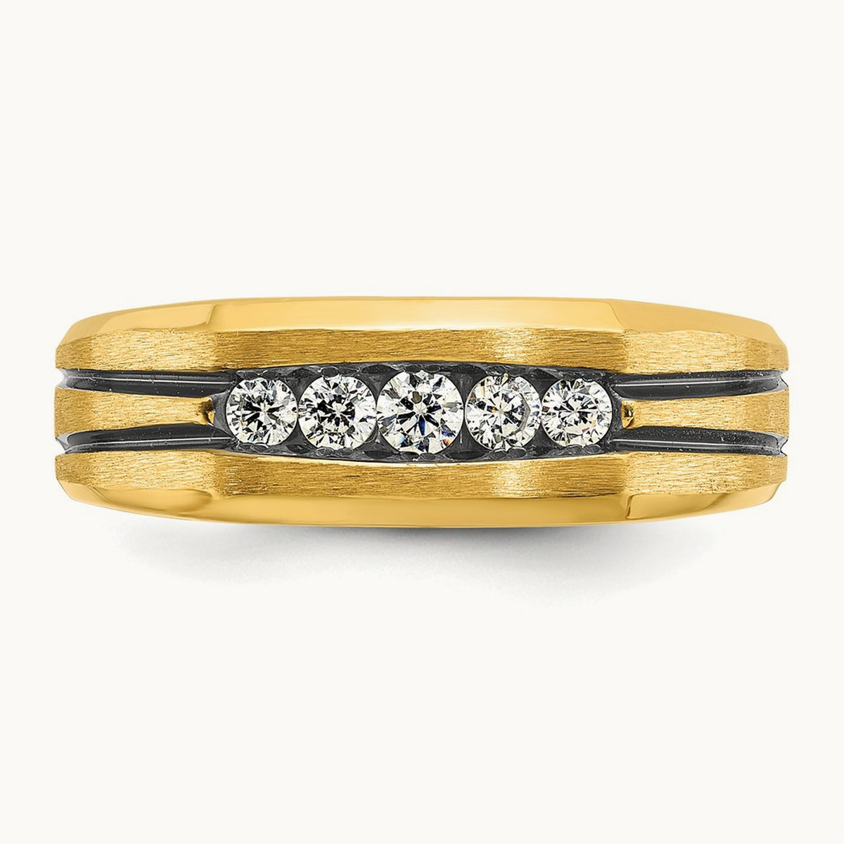 w/ Blk RH IBGoodman Men's Satin & Grooved Diamond 5-Stone Ring, 14K
