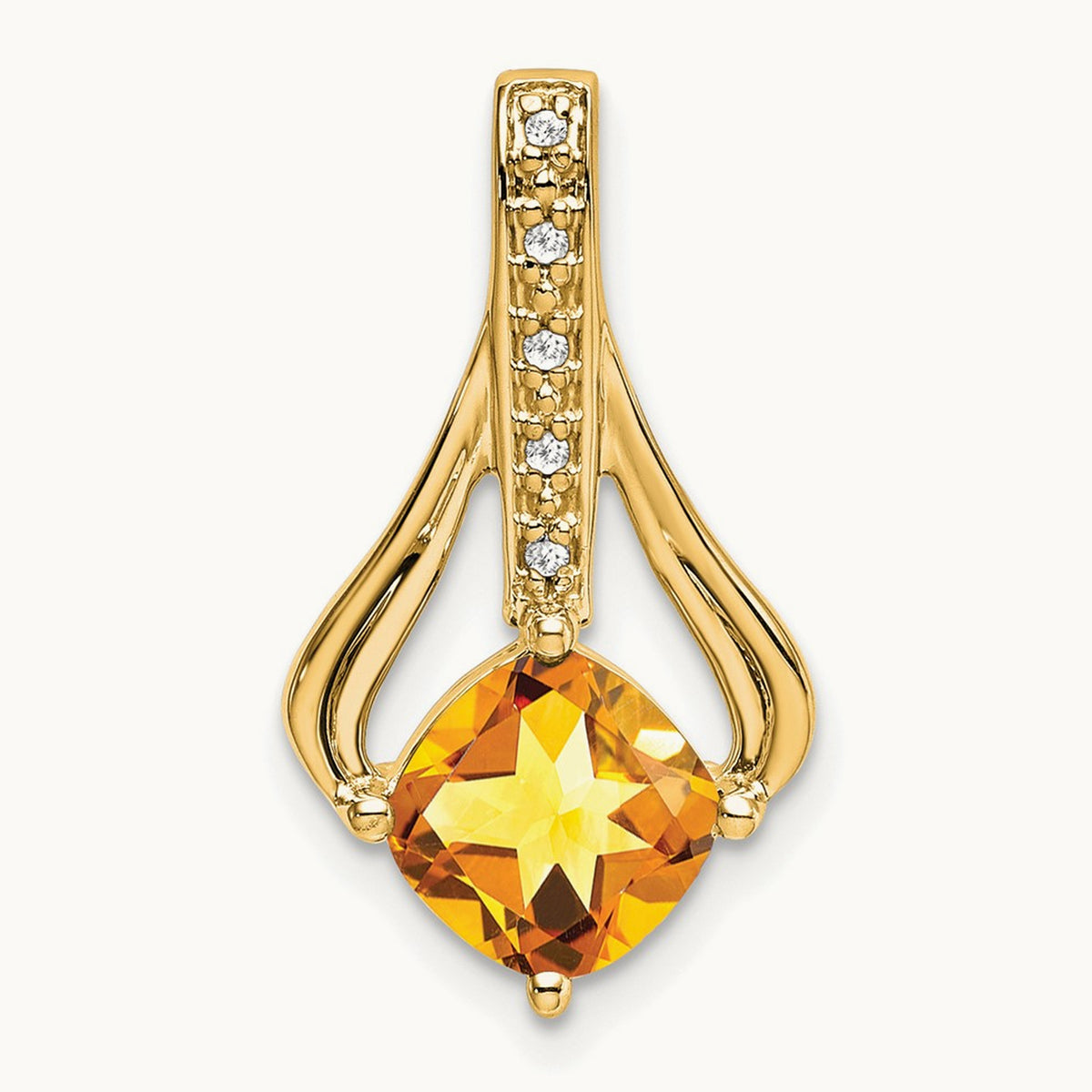 Citrine and Diamond Pendant — 14K Yellow Gold