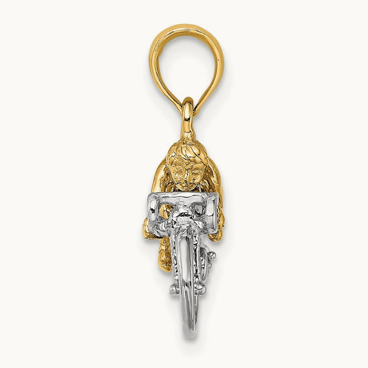 3-D Bicycle With Rider Charm, 14K Two-tone