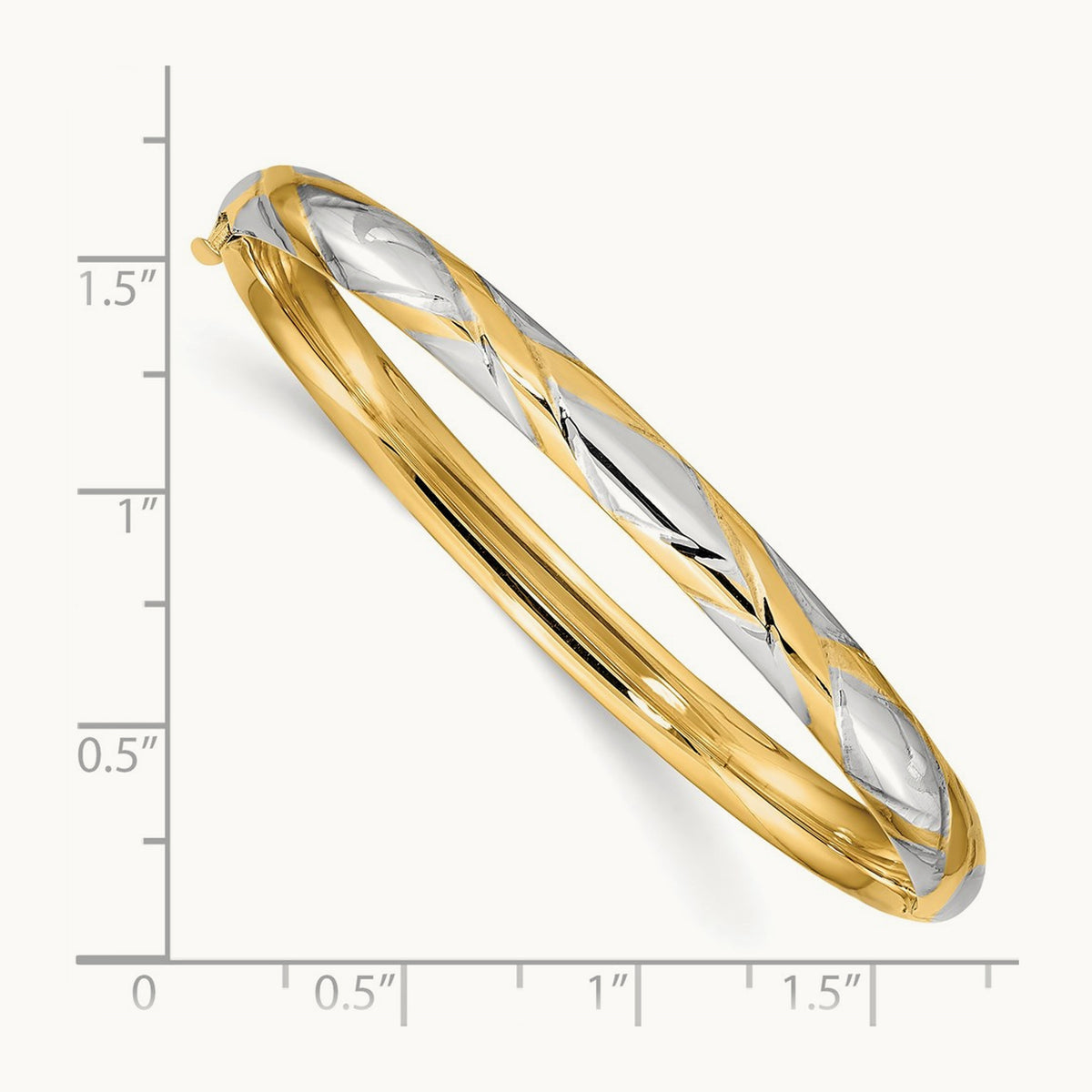 3/16 w/White Rhodium Criss-Cross Children's Hinged Bangle, 14K