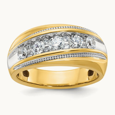 w/ White RH IBGoodman Men's Polished and Milgrain Diamond Ring, 14K
