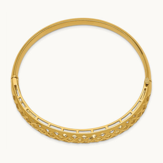 6.25- Graduated Fancy Weave Hinged Bangle Bracelet, 12.5mm, 14K