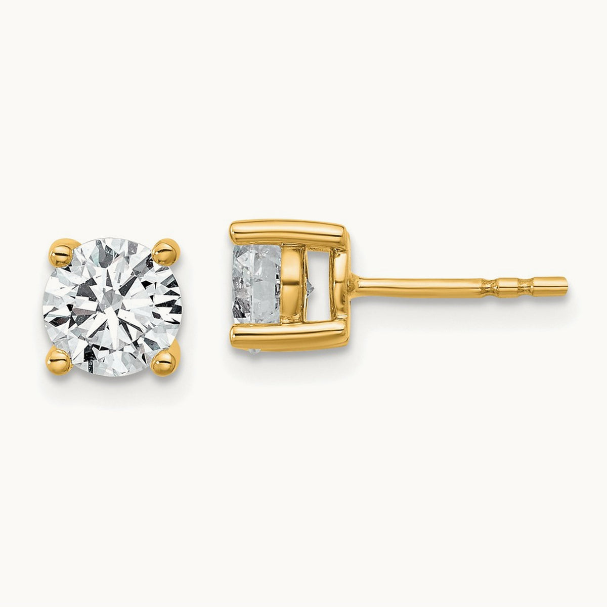 Round Lightweight Earrings, 0.25-6.00 ct tw Lab-Grown Diamond — 1 1/2 ct, 10K Yellow Gold