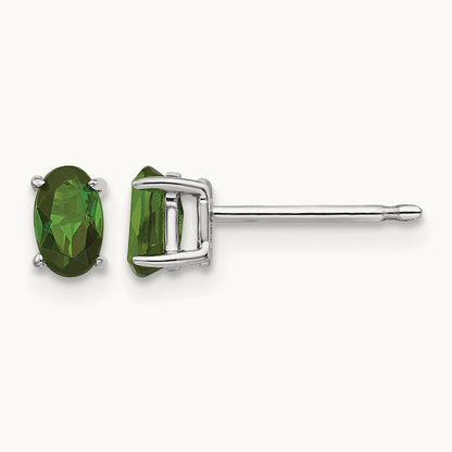 Green Tourmaline Earrings, 14K White Gold