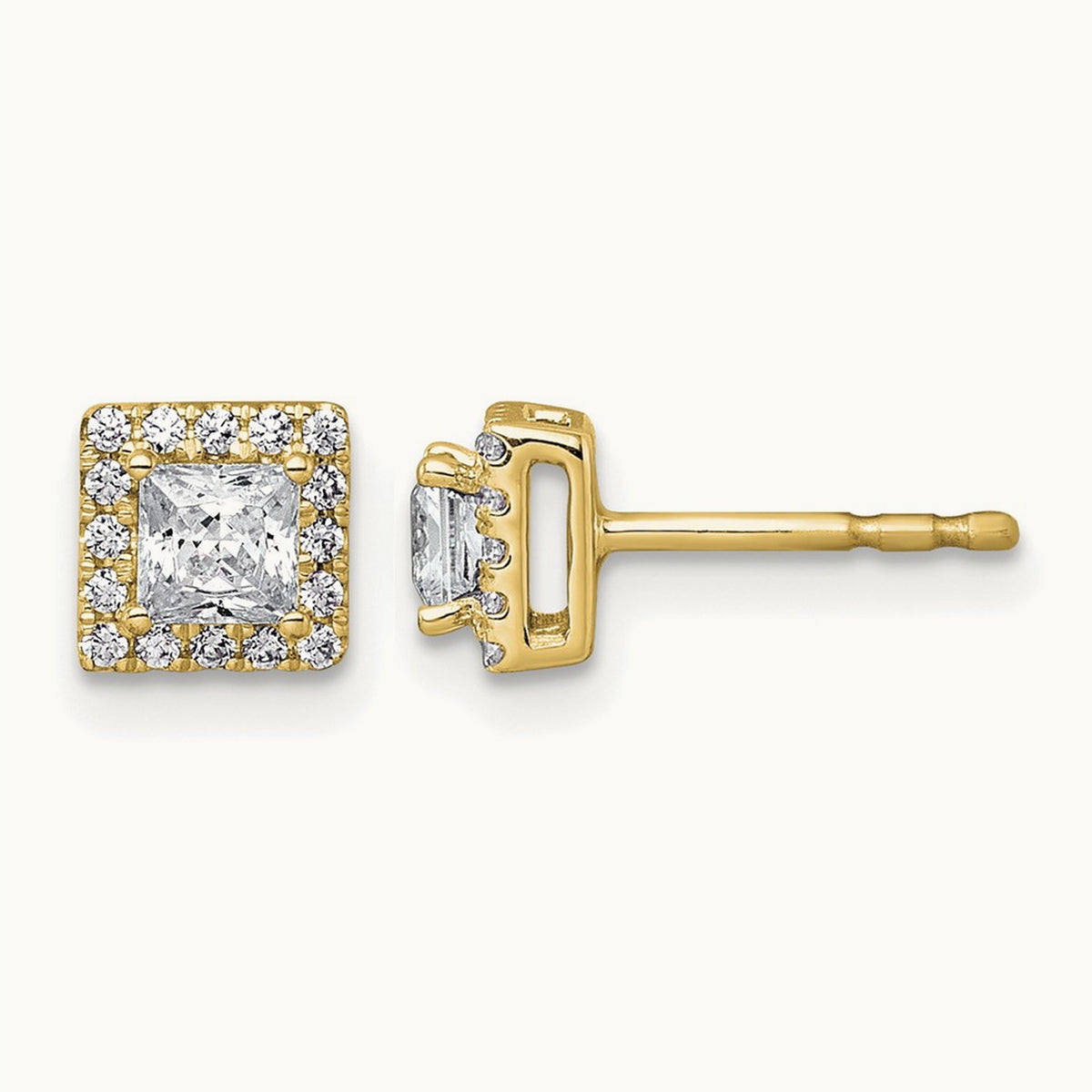 Princess Halo Post Earrings, 0.50-7.50 ct tw Lab-Grown Diamond — 5/8 ct, 14K Yellow Gold