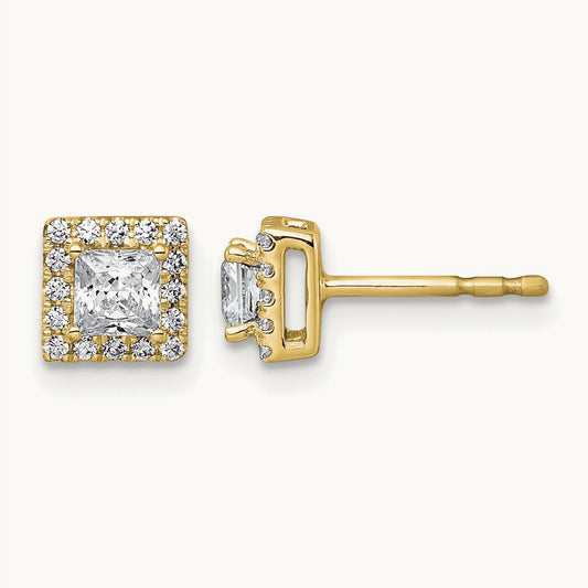 Princess Halo Post Earrings, 0.50-7.50 ct tw Lab-Grown Diamond — 5/8 ct, 14K Yellow Gold