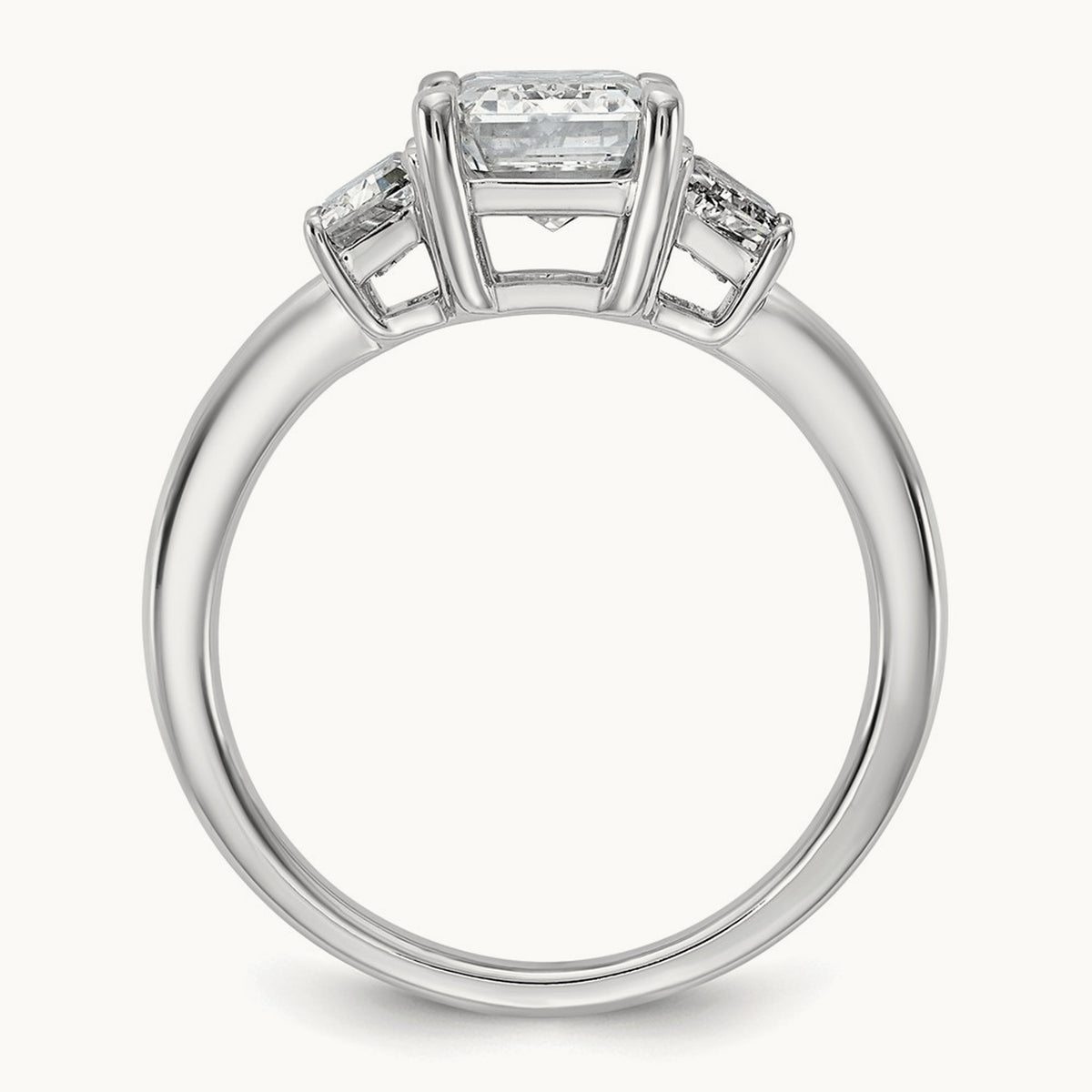 Emerald & Trapezoid Engagement Ring — 14K White Gold, 2 3/4 ct, 7