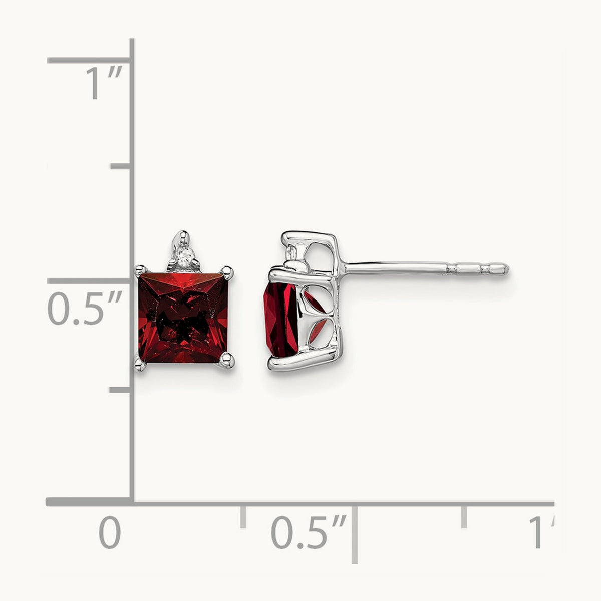 Princess Garnet and Diamond Earrings, 14K White Gold