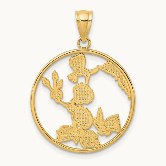 w/ Enamel Hummingbirds and Flowers In Circle Charm, 14K