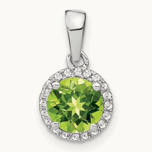 Peridot and Diamond Halo Pendant, 14K White Gold