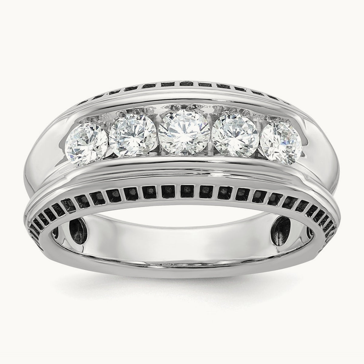 w/Black RH IBGoodman Men's Polished 5-Stone Diamond Ring, 14K White Gold