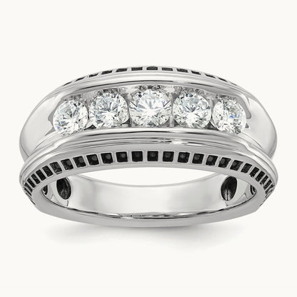 w/Black RH IBGoodman Men's Polished 5-Stone Diamond Ring, 14K White Gold