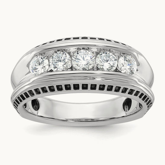 w/Black RH IBGoodman Men's Polished 5-Stone Diamond Ring, 14K White Gold