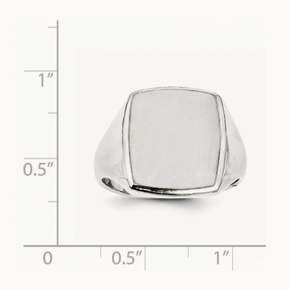 13.0x15. Closed Back Mens Signet Ring, 0mm, 14K White Gold