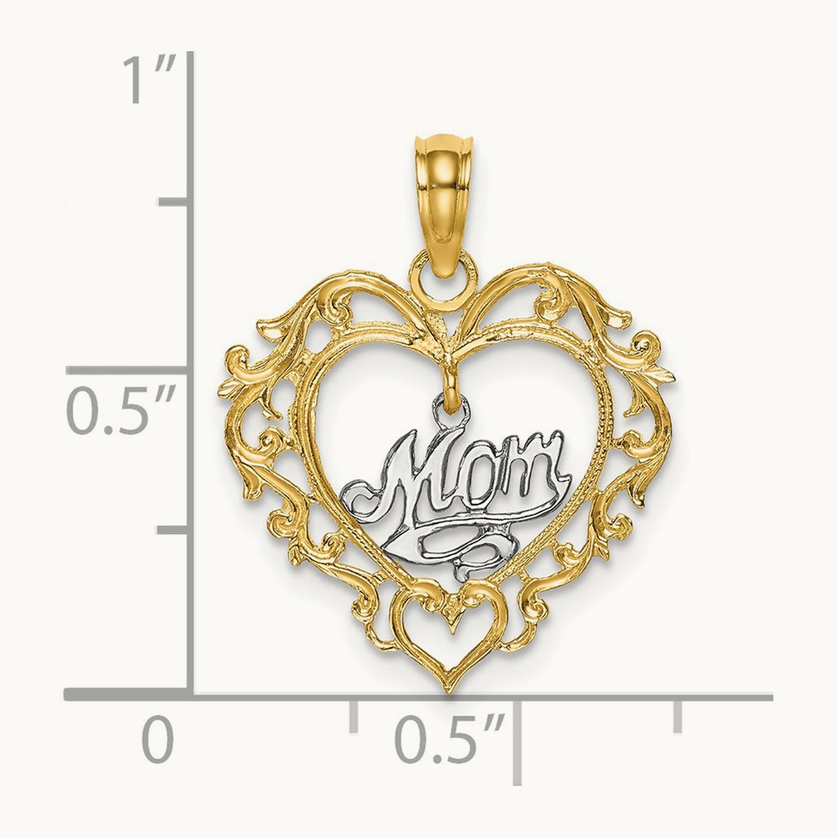 MOM Inside Heart Charm — 14K Two-Tone Gold, 21.6mm