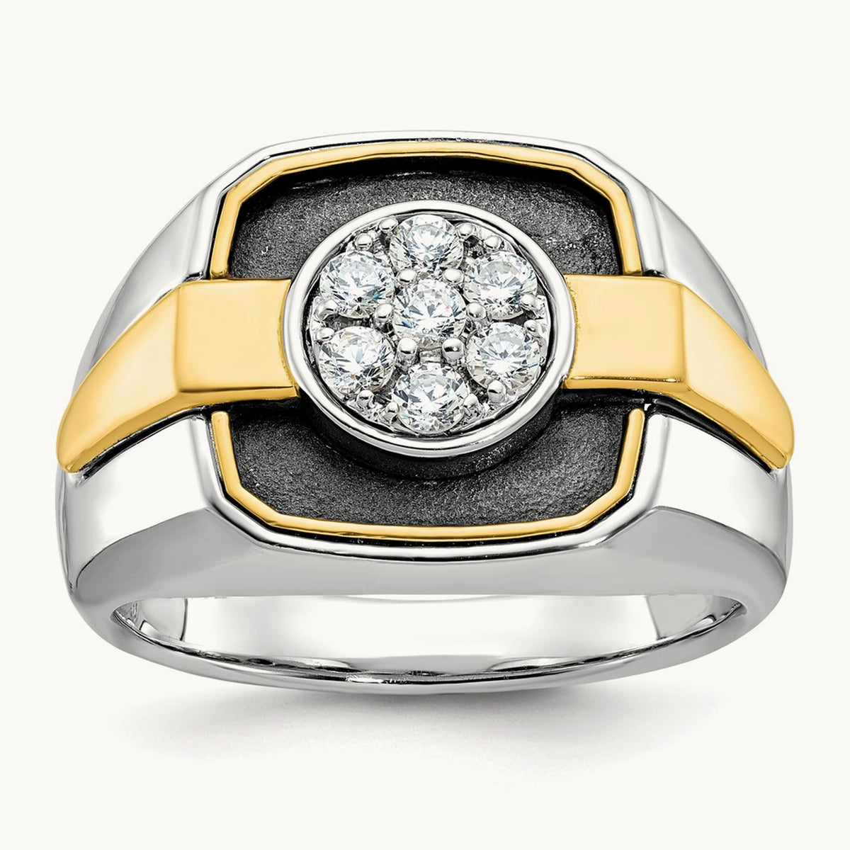 14ktt w/ Black Rhod IBGoodman Men's Satin Diamond Cluster Ring