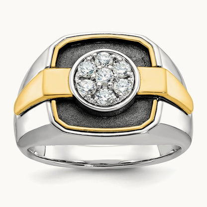 14ktt w/ Black Rhod IBGoodman Men's Satin Diamond Cluster Ring