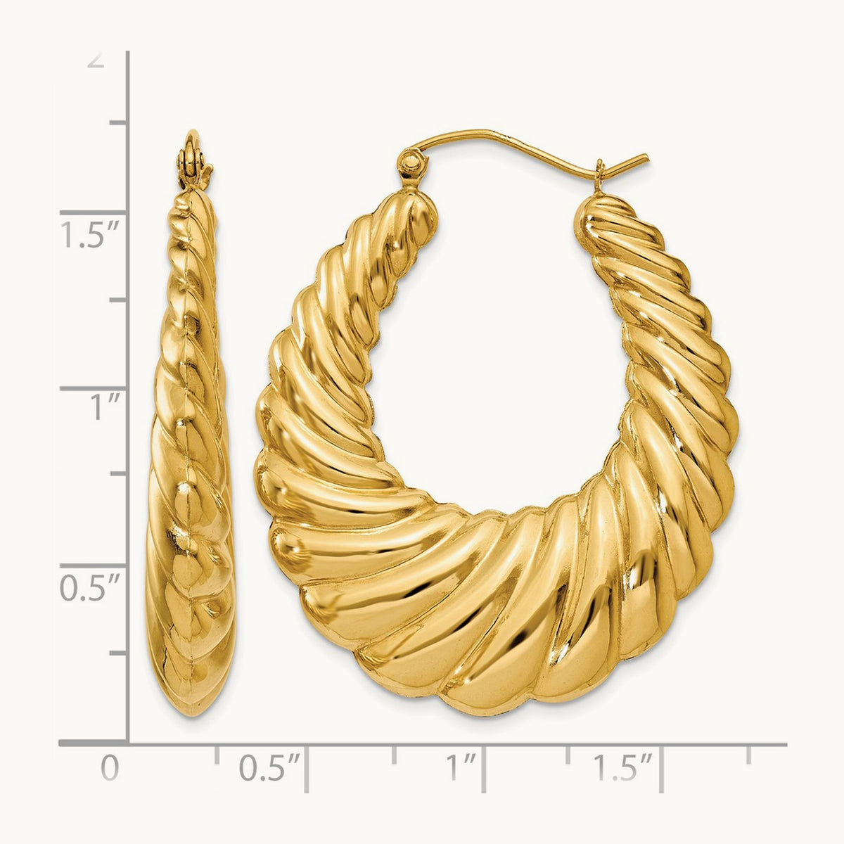 Polished Scalloped Hoop Earrings — 14K Yellow Gold, 33mm