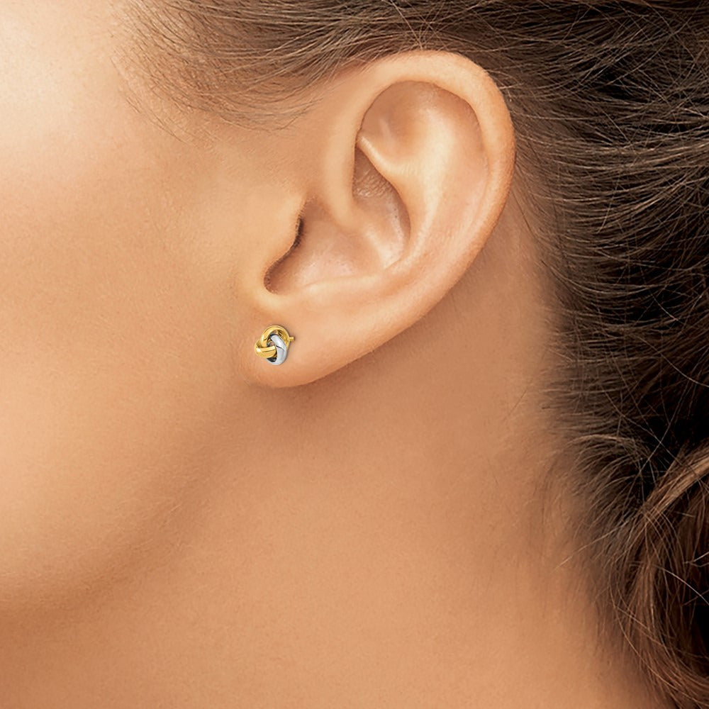 Polished Love Knot Post Earrings — 14K Two-Tone Gold, 7mm