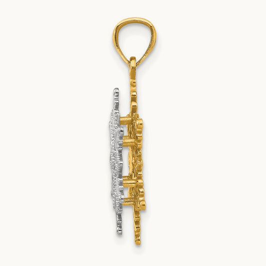 Polished and Textured 2 Level Snowflake Pendant — 14K Two-Tone Gold