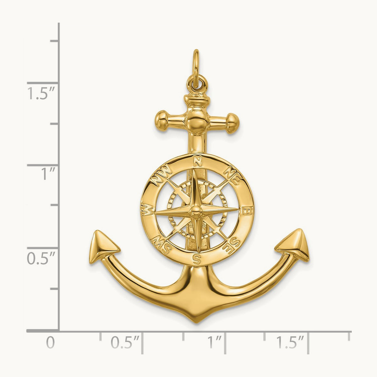 Large Anchor w/ Nautical Compass Charm, 14K
