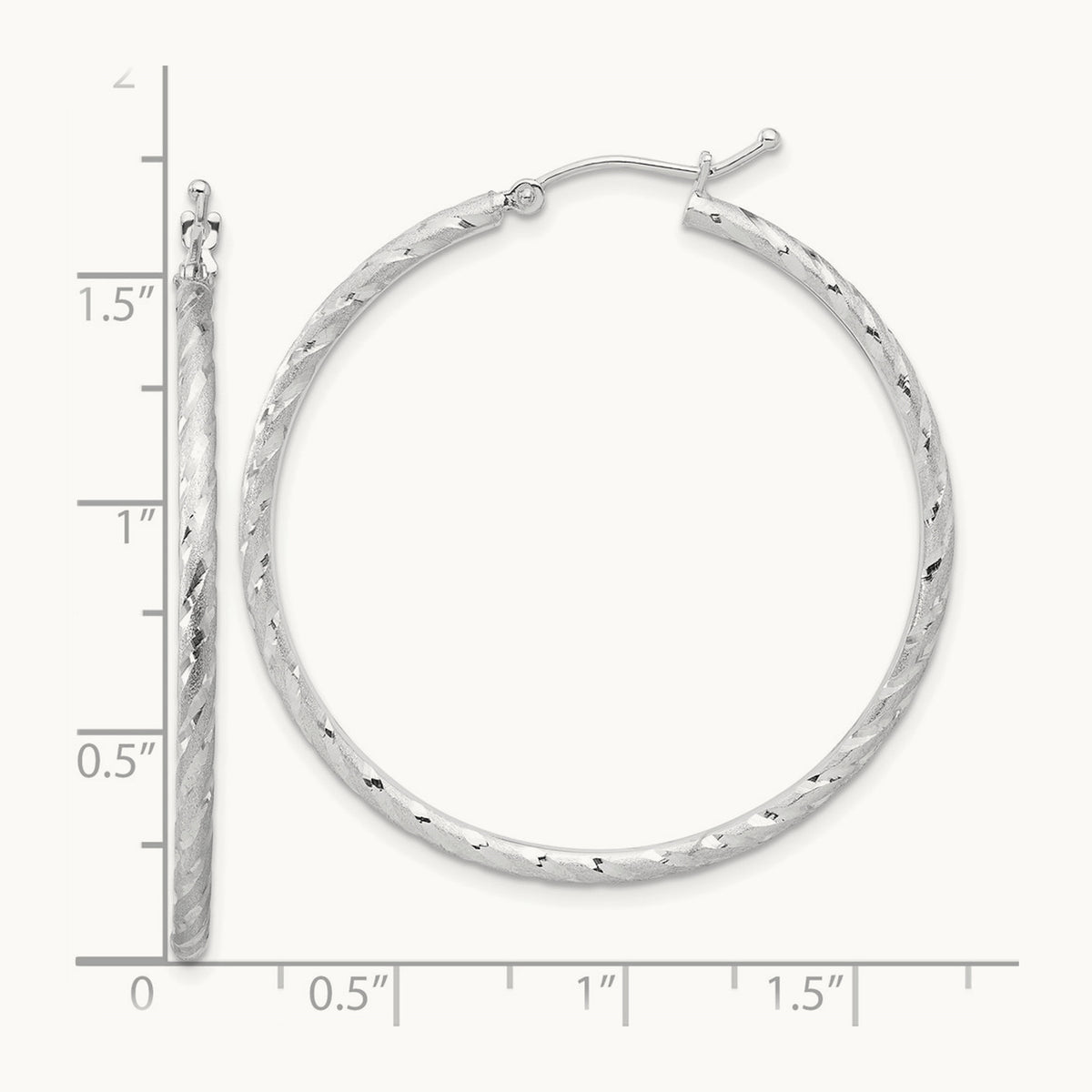 Polished and Satin Diamond-cut Hoop Earrings — 14K White Gold