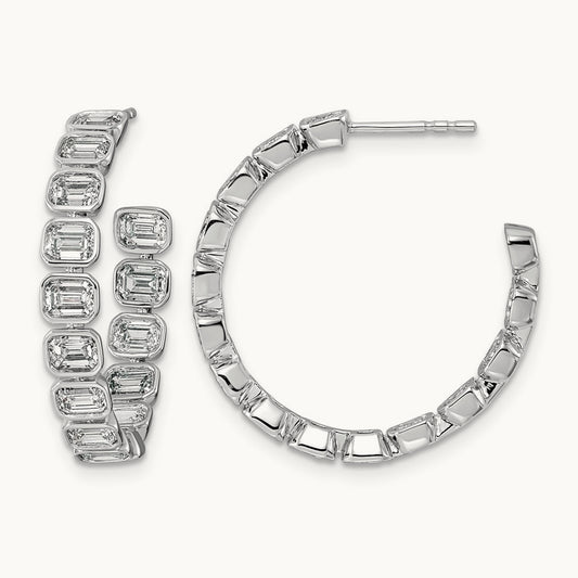 Post East/West Emerald Hoop Earrings, 4.00-5.00 ct tw Lab-Grown Diamond