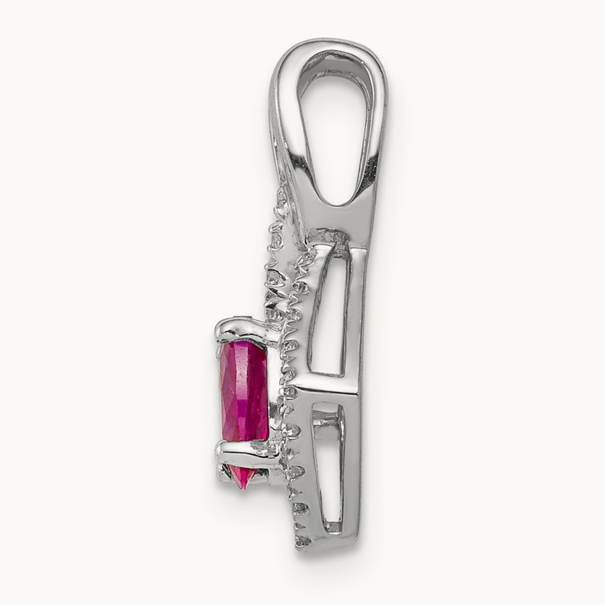 Diamond and .62 Oval Ruby Pendant, 14K White Gold