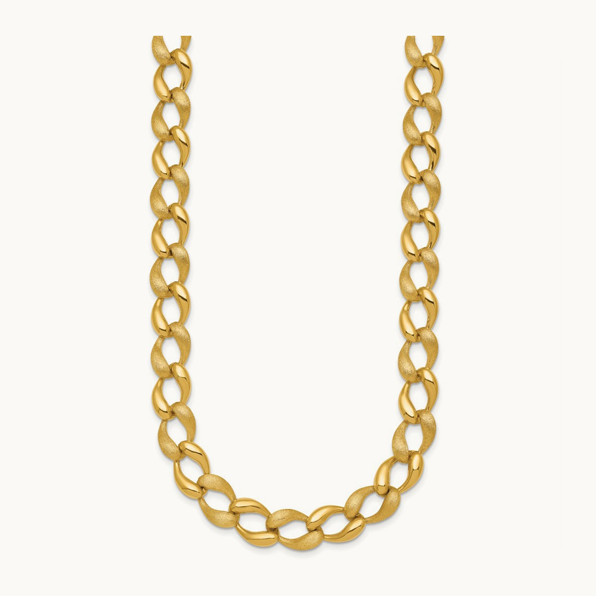 Brushed and Polished Fancy Link Necklace, 9mm, 14K
