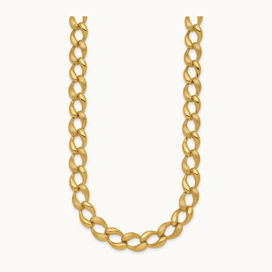 Brushed and Polished Fancy Link Necklace, 9mm, 14K
