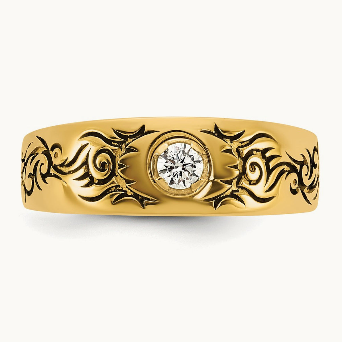 Antiqued IB Goodman Flame Mens Complete 1/5ct Diamond Ring, 14K Yellow Gold