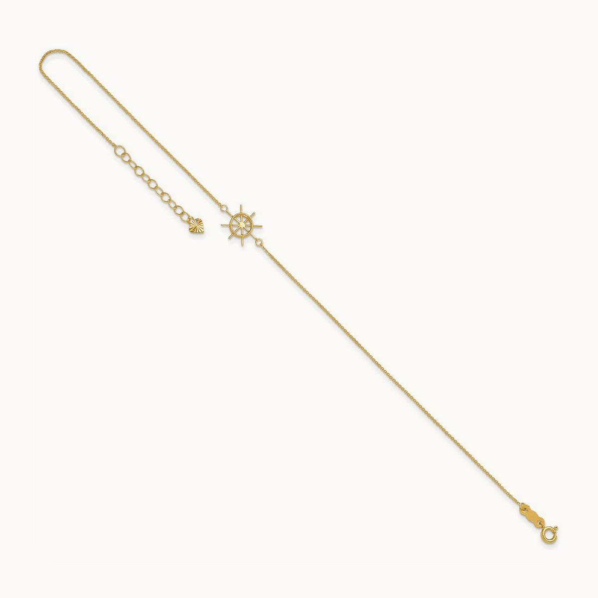Polished Captains Wheel 9in Plus 1in. Ext. Anklet, 14K