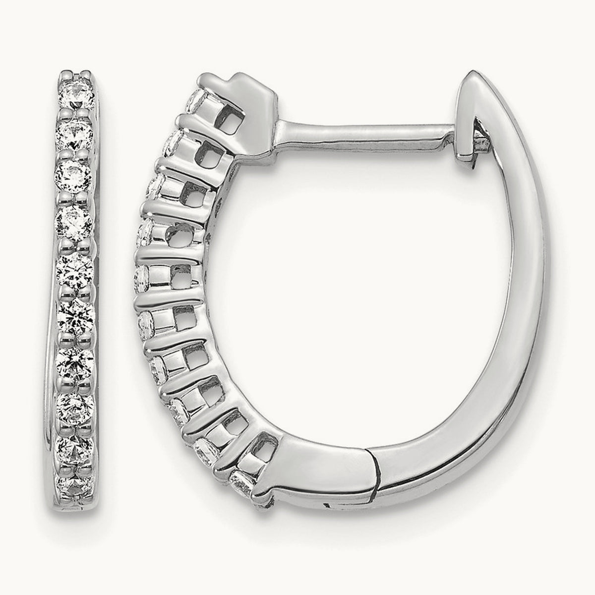 Diamond Hinged Hoop Earrings — 14K White Gold, 16mm, 0.24 ct