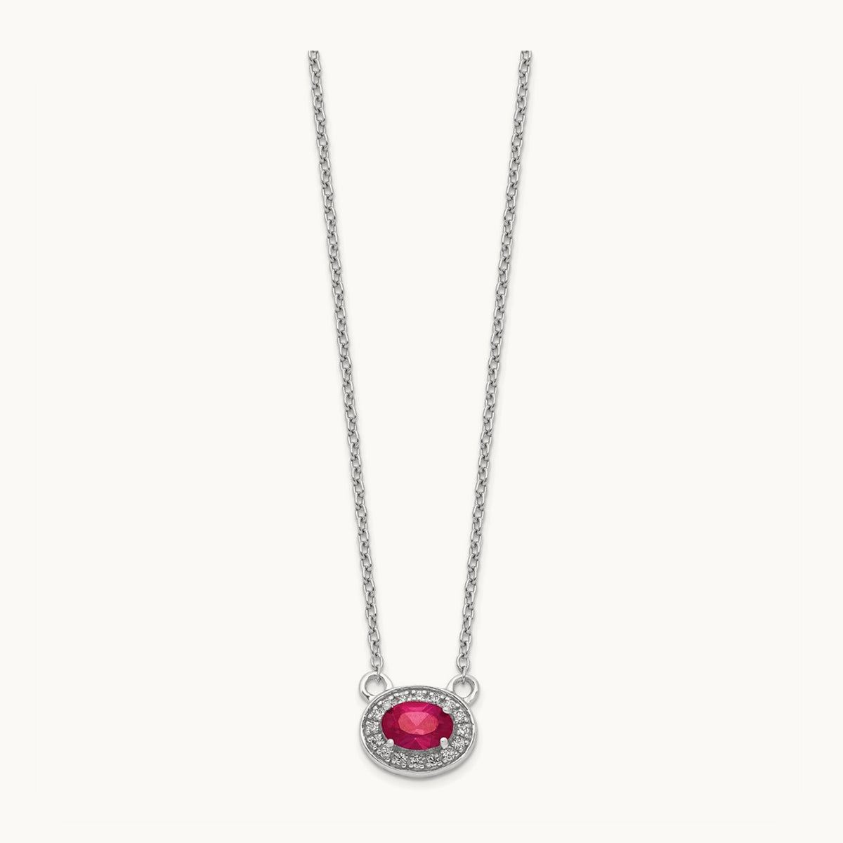 Diamond and Oval Ruby 18 inch Necklace, 14K White Gold
