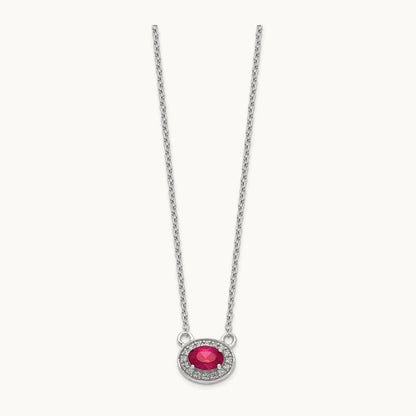 Diamond and Oval Ruby 18 inch Necklace, 14K White Gold