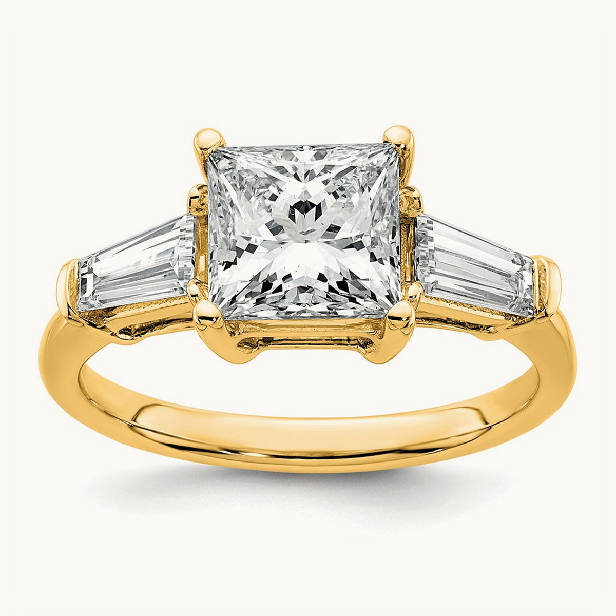 Princess & Baguette Engagement Ring — 14K Yellow Gold, 2 5/8 ct, 7