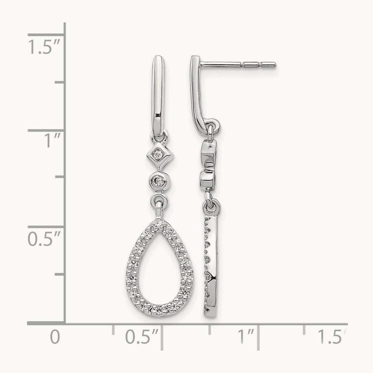 Diamond Teardrop Earrings — 14K White Gold, 35mm