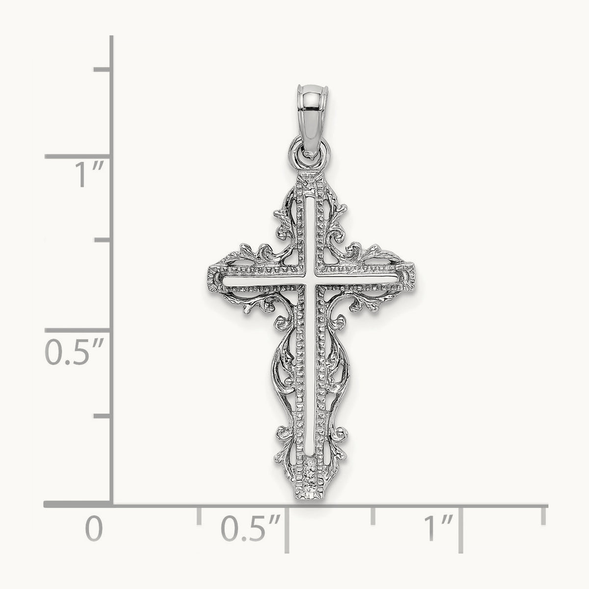 Cross with Lace Trim Charm — 14K White Gold