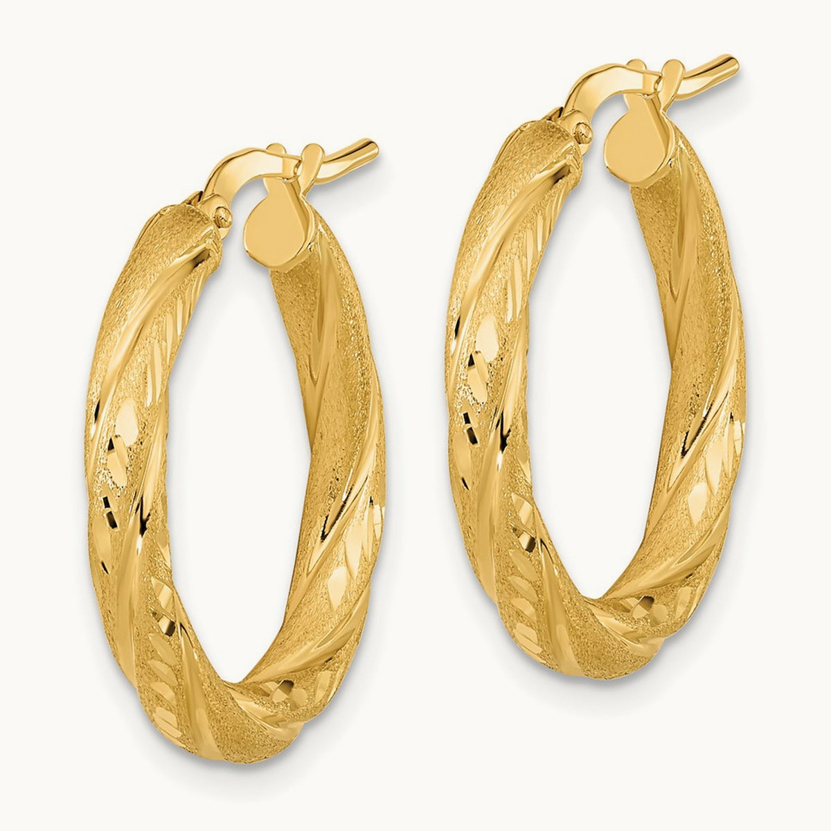 Polished & Satin Diamond-cut Hoop Earrings — 14K Yellow Gold
