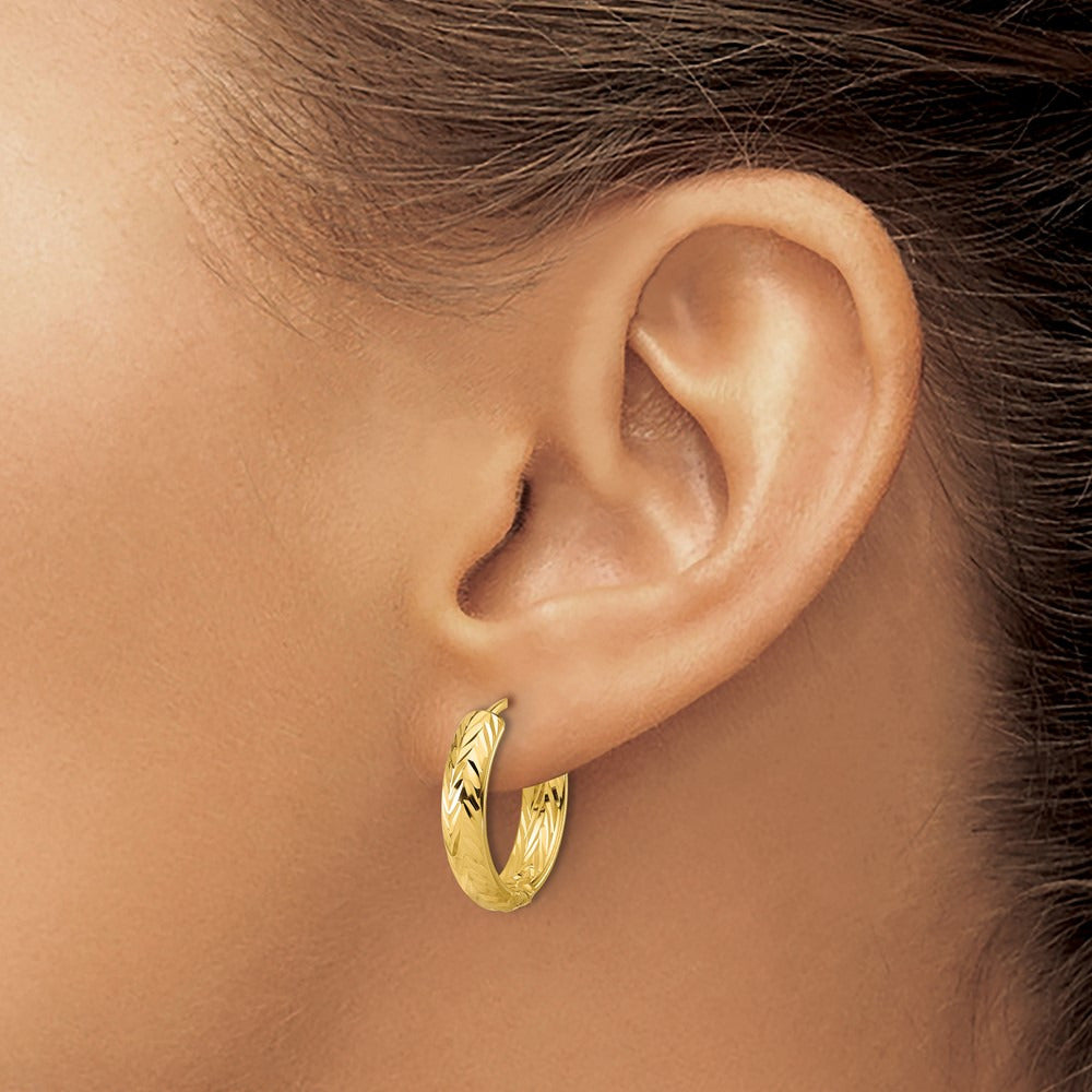 ' with White Rhodium-plated Polish/Diamond-cut Hinged Hoop Earrings — 14K Yellow Gold