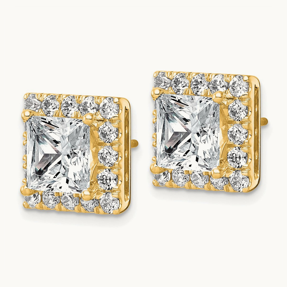 Princess Halo Post Earrings, 0.50-7.50 ct tw Lab-Grown Diamond — 7 5/8 ct, 14K Yellow Gold