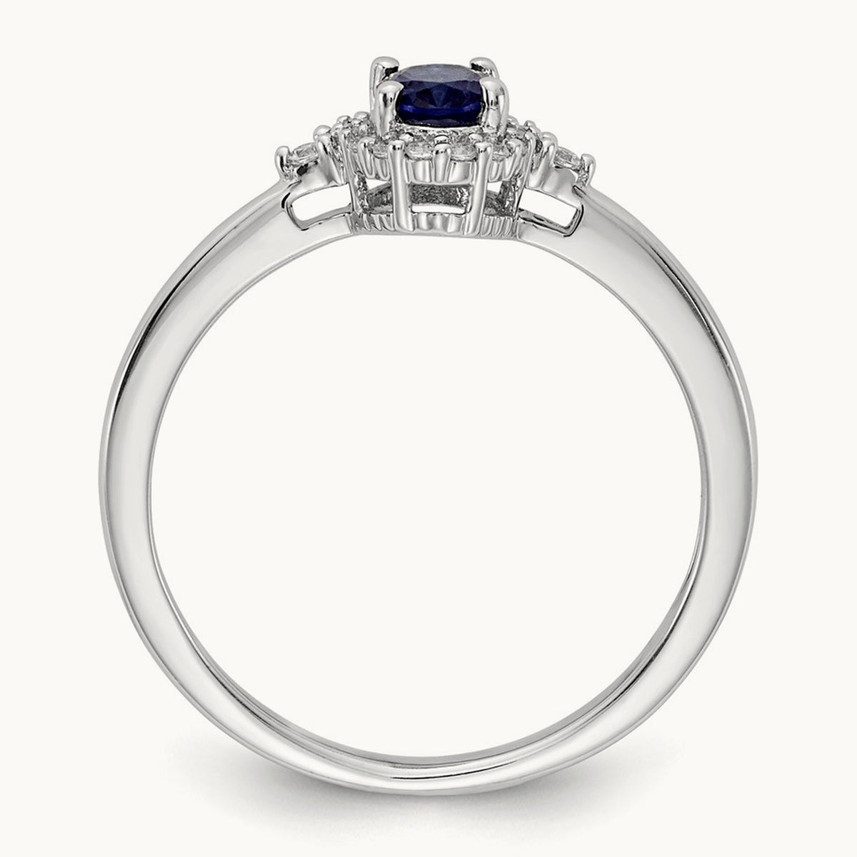 Oval Sapphire and Diamond Halo Ring, 14K White Gold