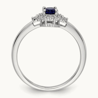 Oval Sapphire and Diamond Halo Ring, 14K White Gold