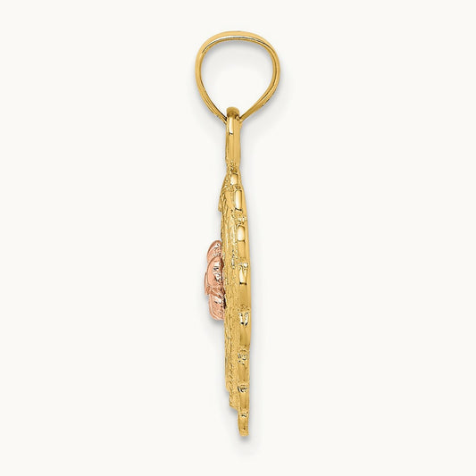 Flower In Heart Basket Charm, 14K Yellow with Rose Gold