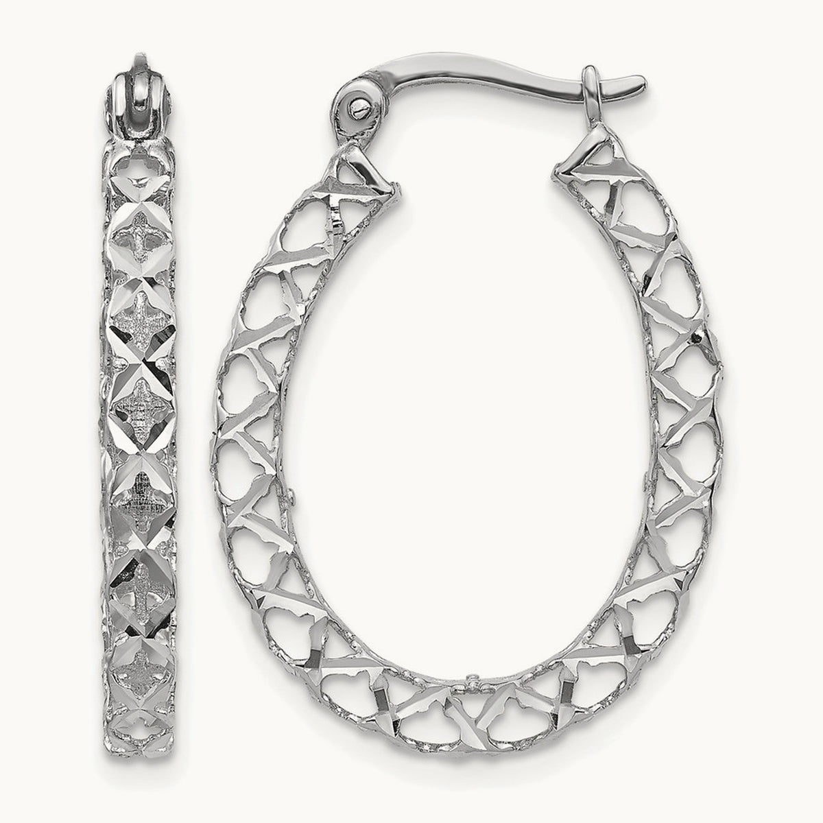 Polished D/C Hollow Hoop Earrings, 14K White Gold — Leslie's