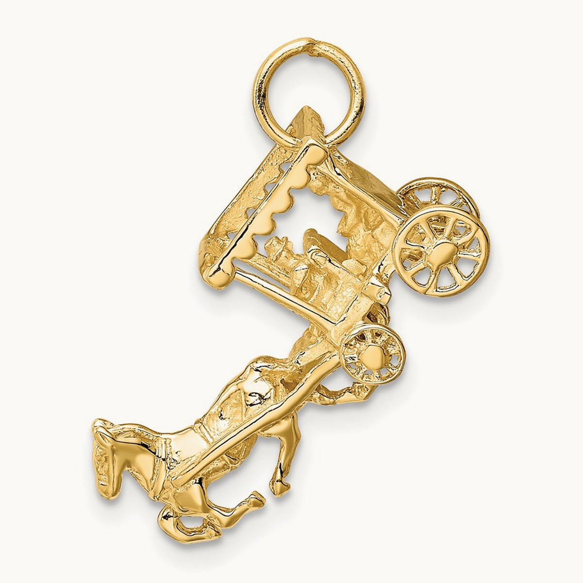 Solid Polished 3-Dimensional Horse and Carriage Charm, 14K
