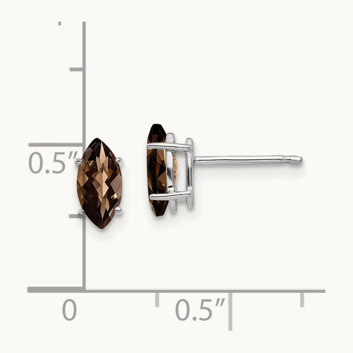 8x4mm Marquise Checker-Cut Smoky Quartz Earring, 14K White Gold