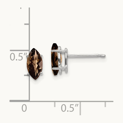 8x4mm Marquise Checker-Cut Smoky Quartz Earring, 14K White Gold