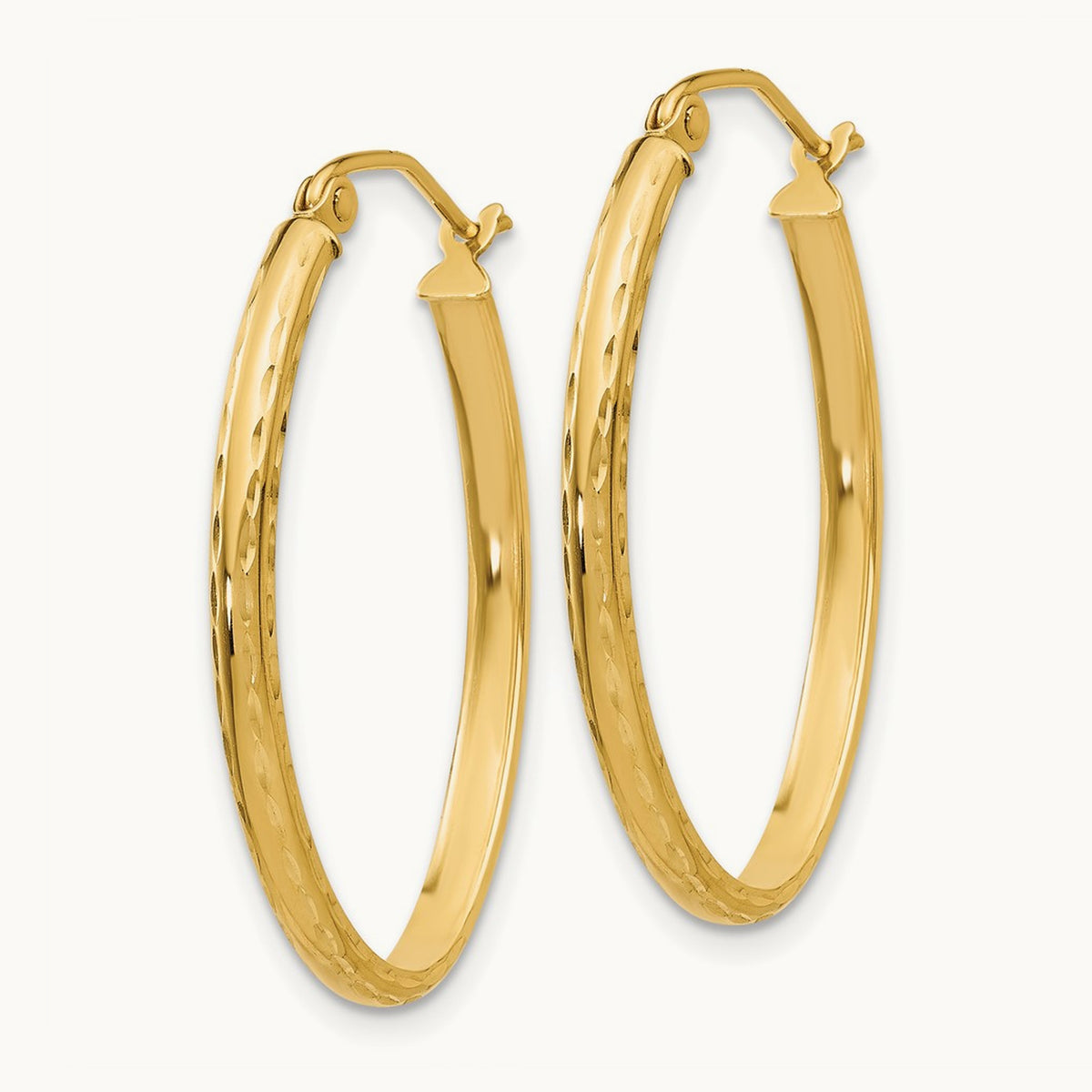 Lightweight Diamond-cut Oval Hoop Earrings — 14K Yellow Gold, 20.5mm