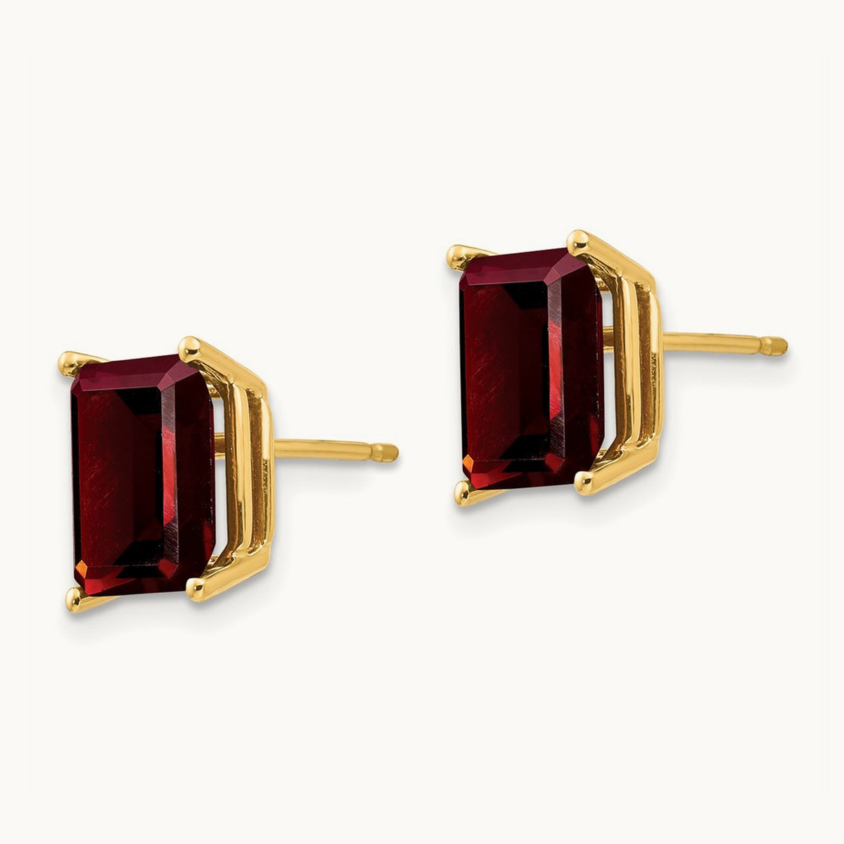 9x7mm Emerald Cut Garnet Earrings, 14K